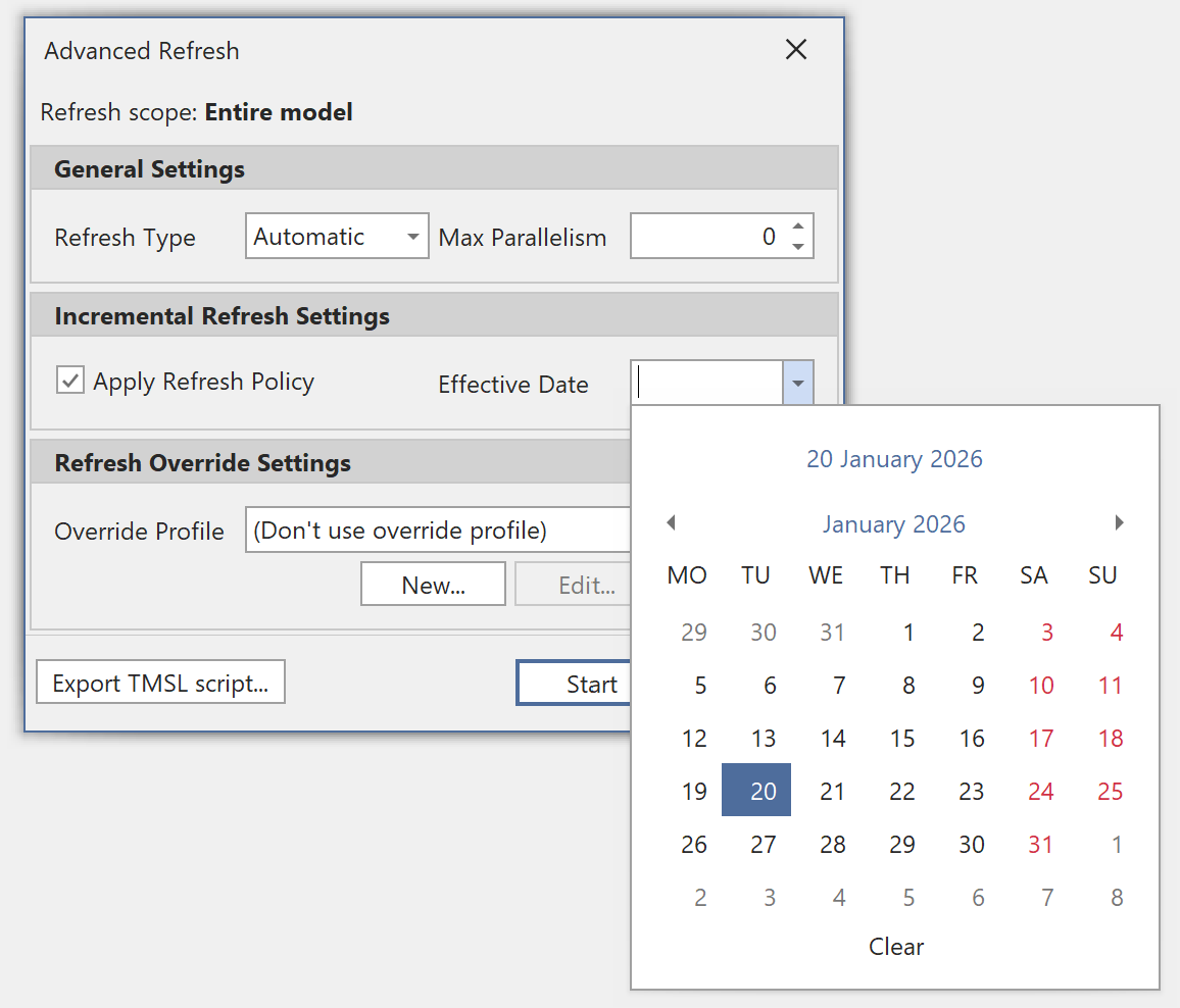 Incremental Refresh Settings